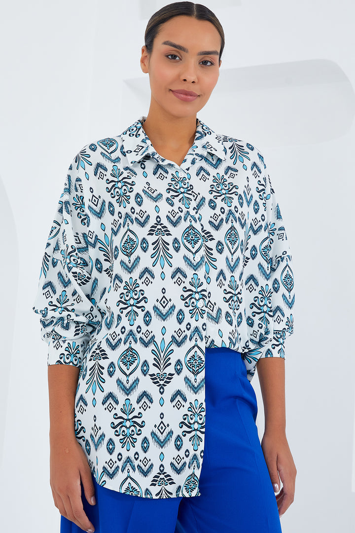 Bigdart Chemise Satinée Oversize Imprimée Femme 3985 - Menthe