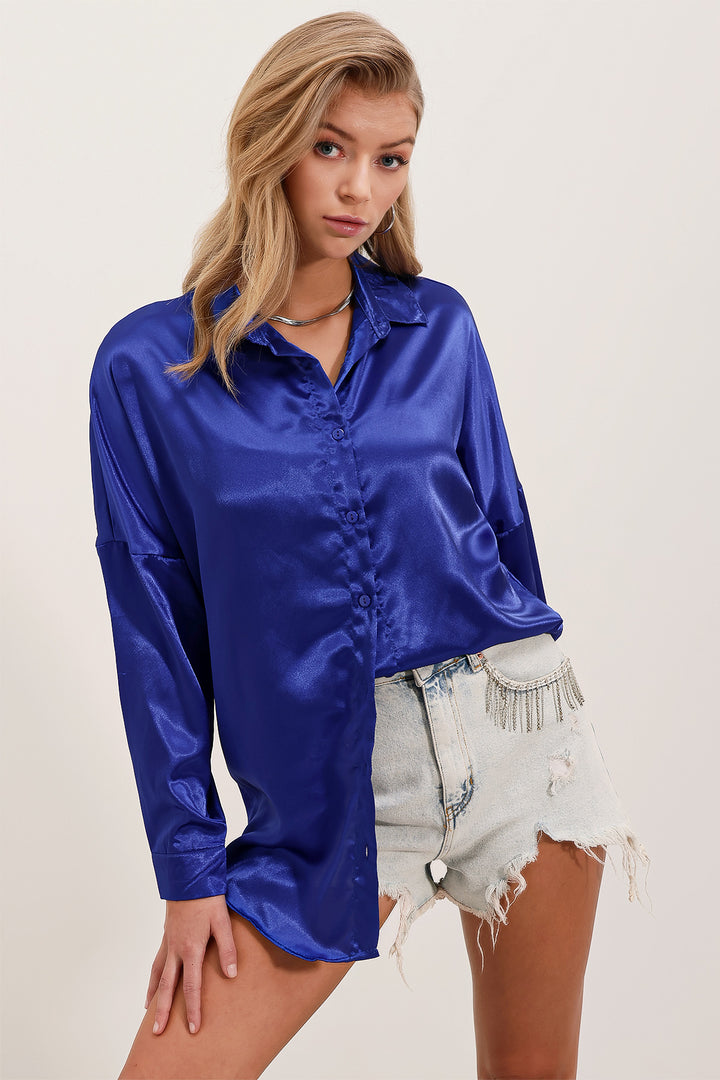 Bigdart 3985 Chemise en satin oversize - Bleu roi