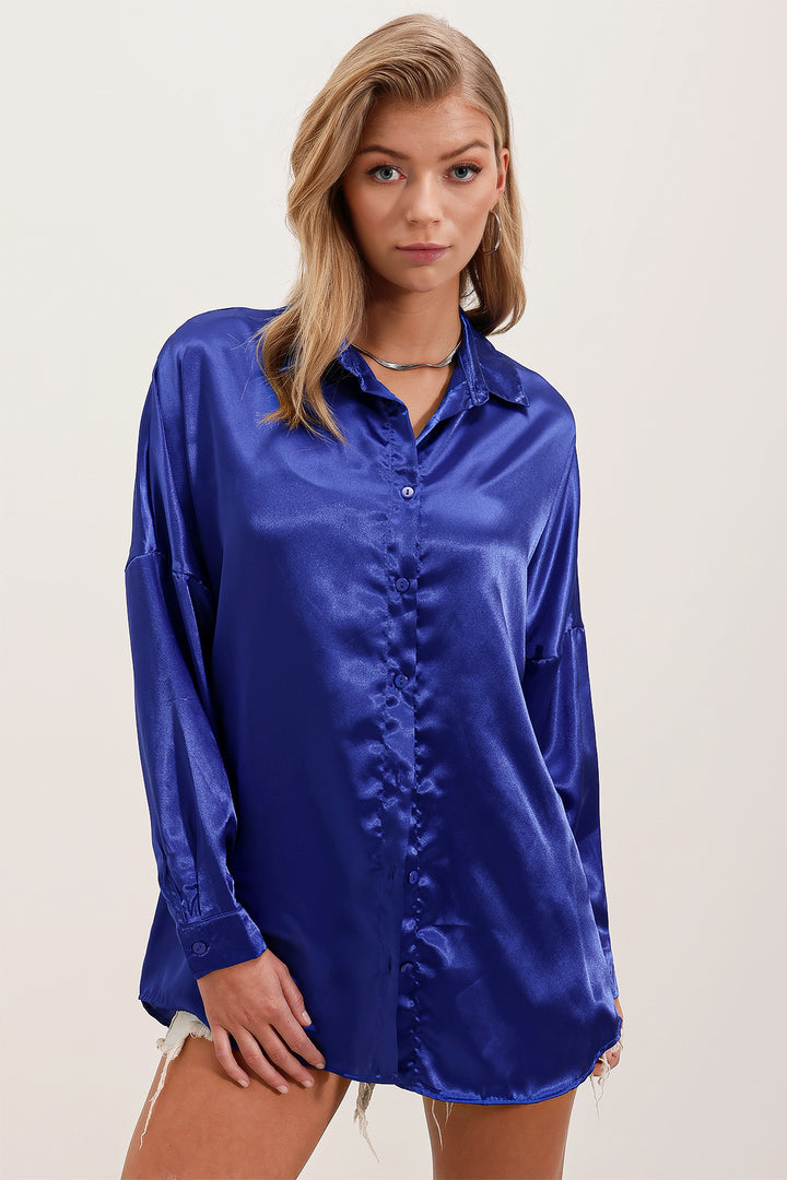 Bigdart 3985 Chemise en satin oversize - Bleu roi