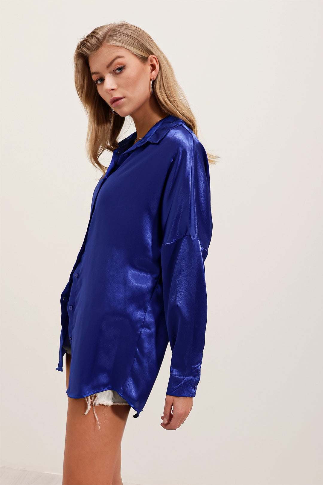 Bigdart 3985 Chemise en satin oversize - Bleu roi
