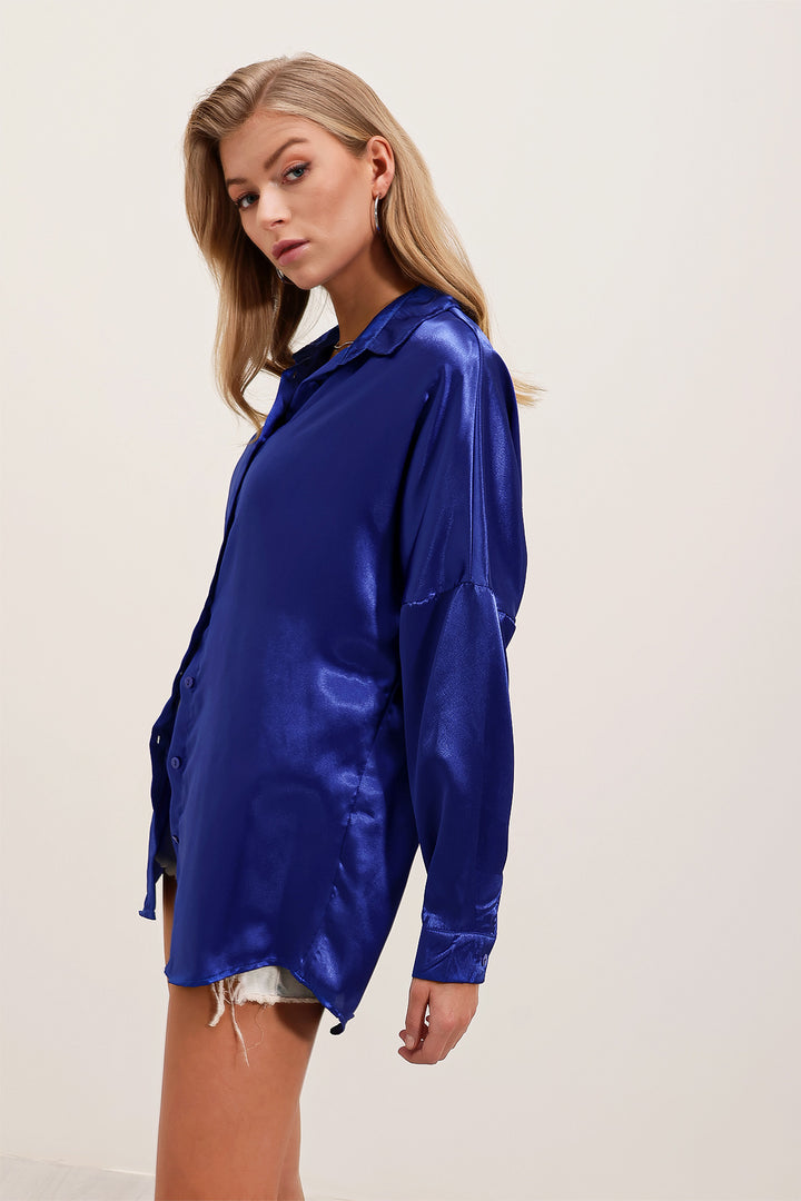 Bigdart 3985 Chemise en satin oversize - Bleu roi