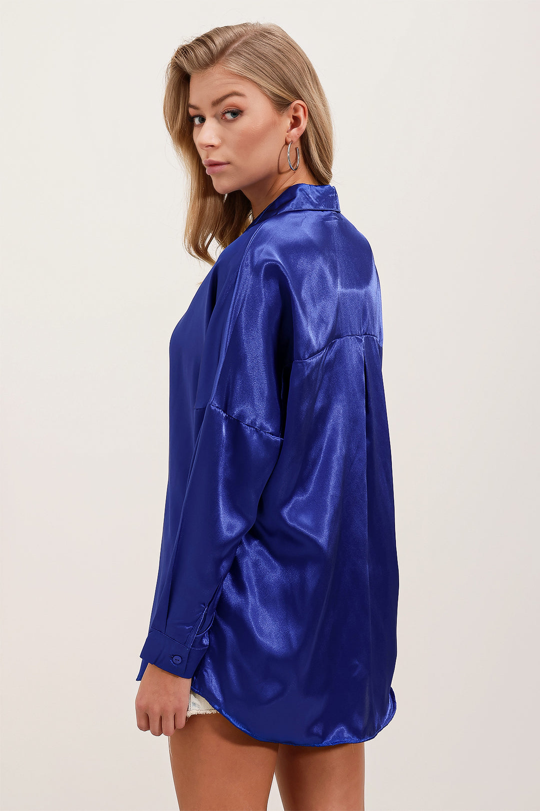 Bigdart 3985 Chemise en satin oversize - Bleu roi