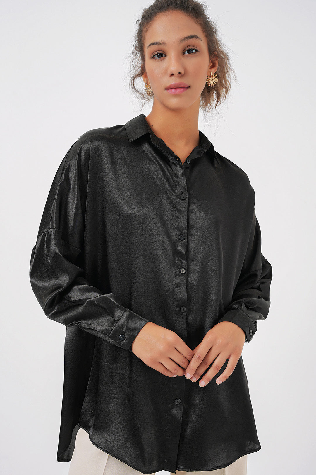 Bigdart 3985 Chemise Satin Oversize - Noir
