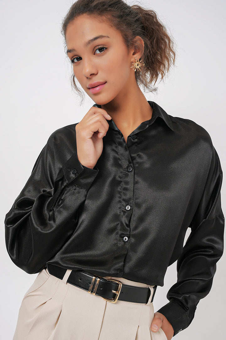 Bigdart 3985 Chemise Satin Oversize - Noir