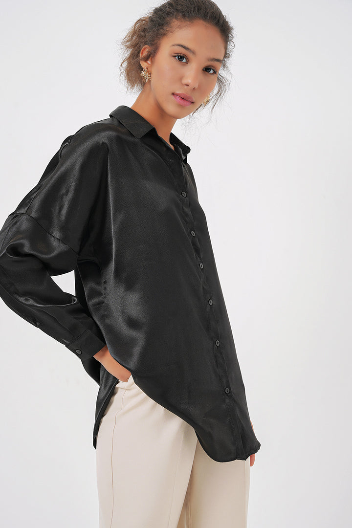 Bigdart 3985 Chemise Satin Oversize - Noir