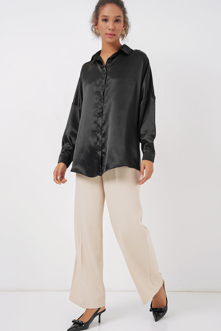 Bigdart 3985 Chemise Satin Oversize - Noir