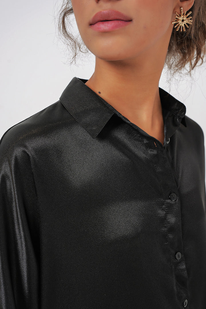 Bigdart 3985 Chemise Satin Oversize - Noir