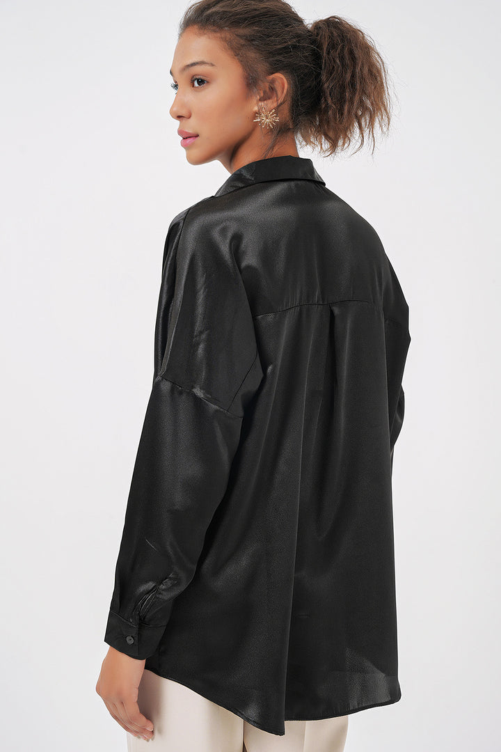 Bigdart 3985 Chemise Satin Oversize - Noir