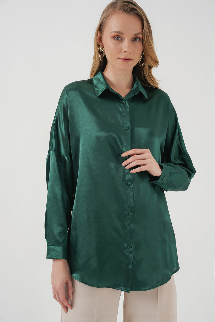 Bigdart 3985 Chemise oversize en satin - Vert émeraude