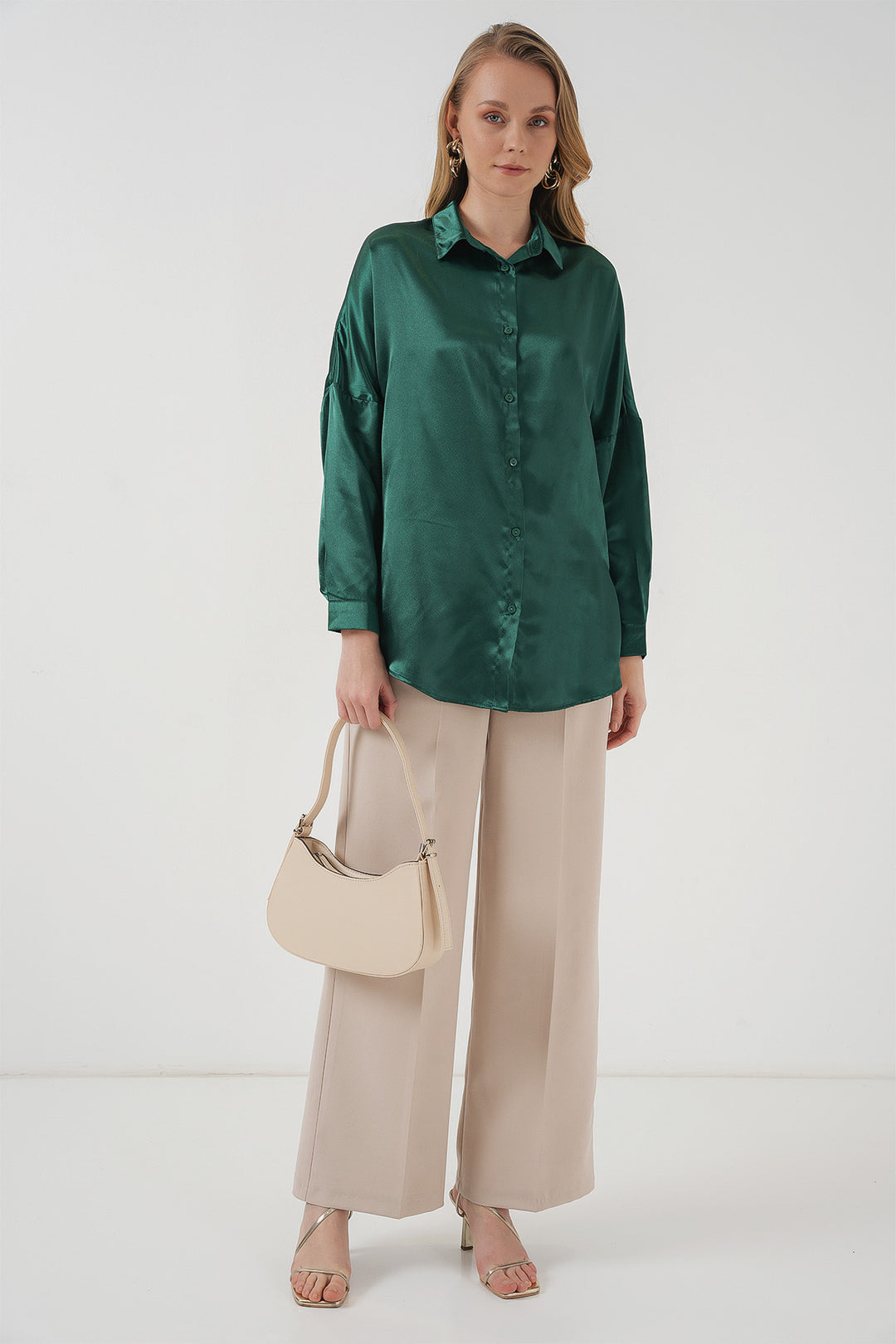 Bigdart 3985 Chemise oversize en satin - Vert émeraude