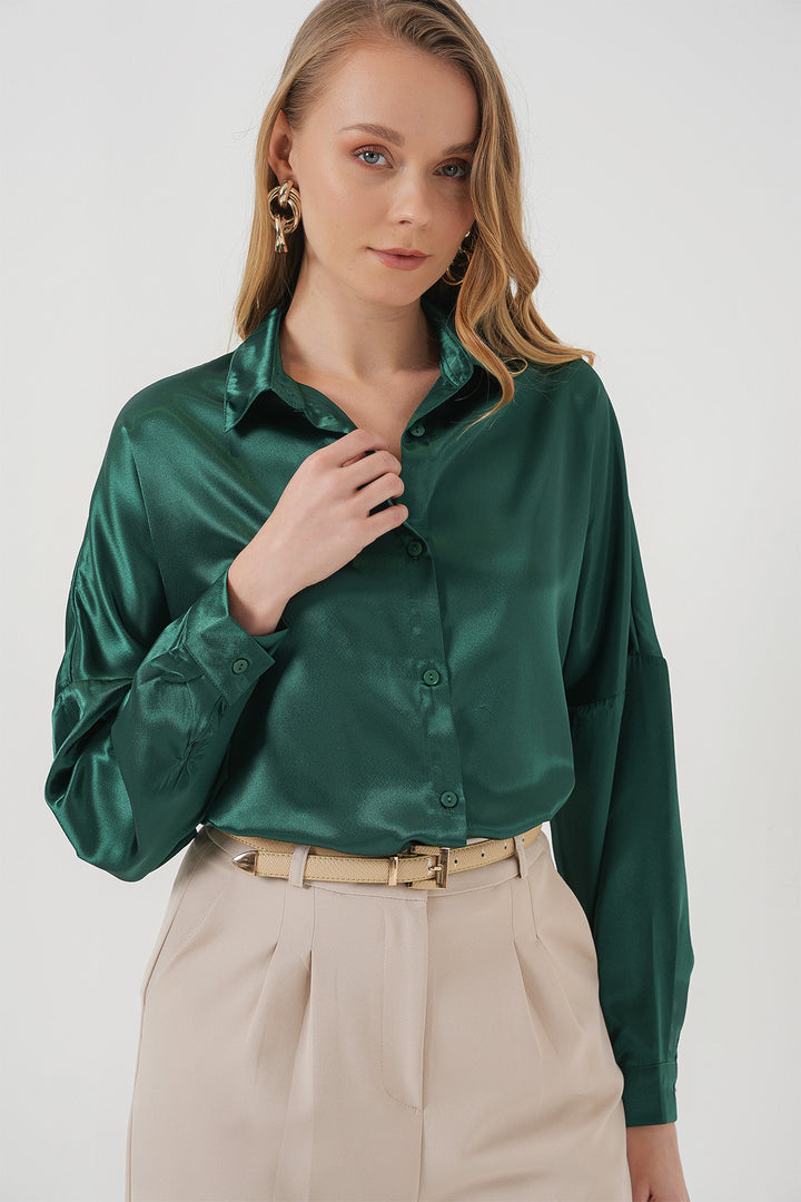 Bigdart 3985 Chemise oversize en satin - Vert émeraude