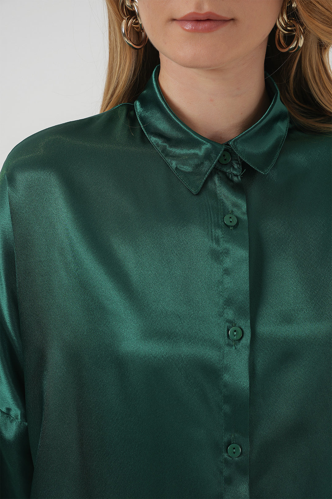 Bigdart 3985 Chemise oversize en satin - Vert émeraude