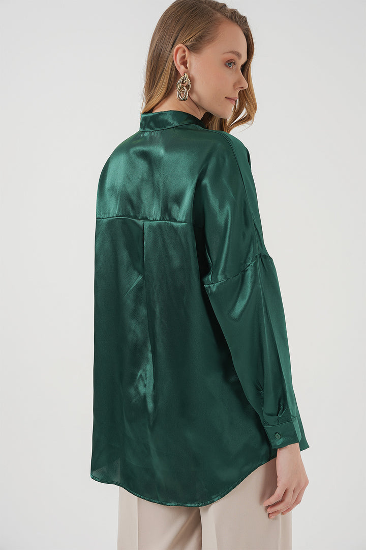 Bigdart 3985 Chemise oversize en satin - Vert émeraude