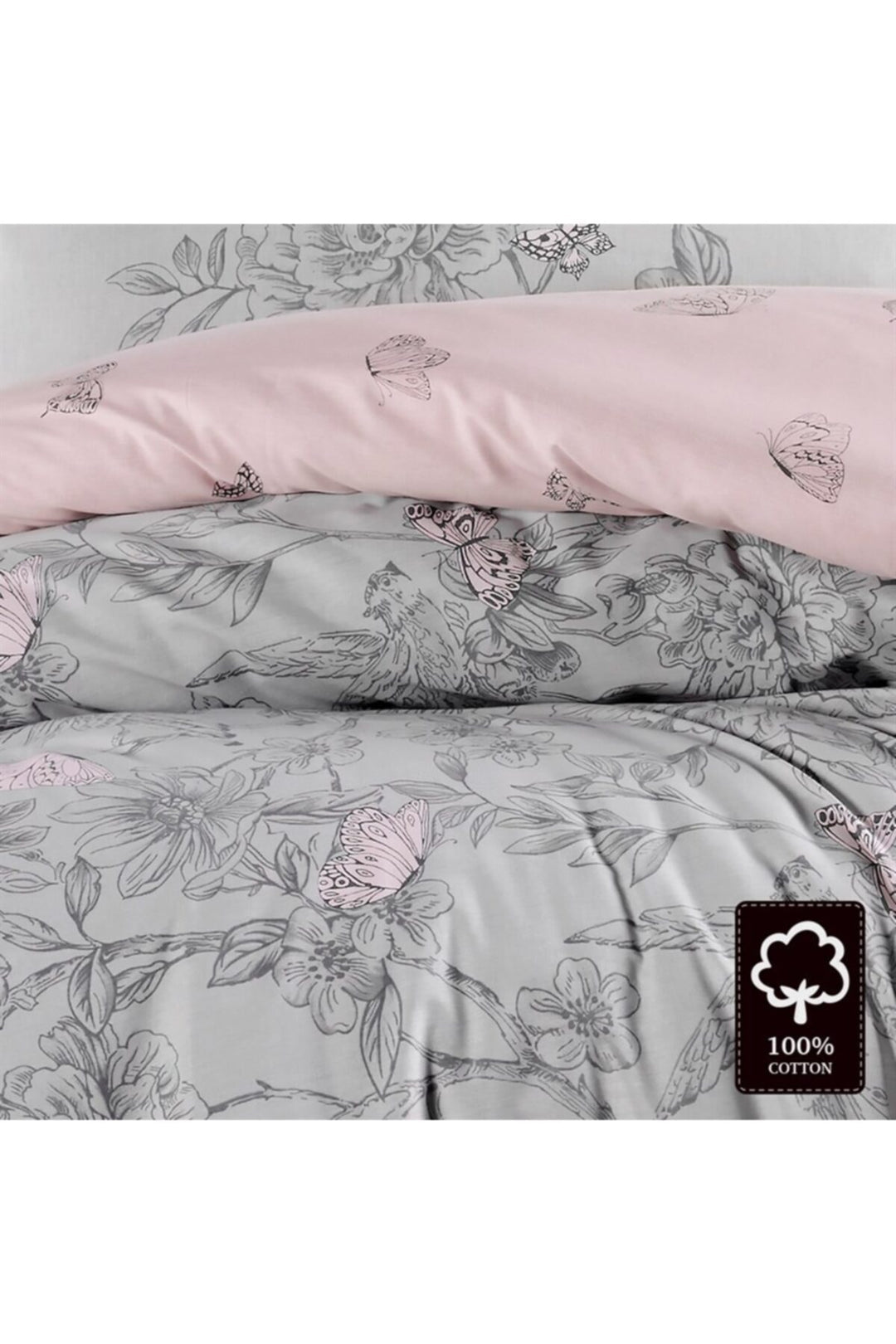 Maxhomen Ensemble de literie en coton pour une personne Paradise - Gris-Rose