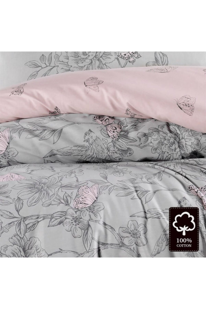 Maxhomen Ensemble de literie en coton pour une personne Paradise - Gris-Rose
