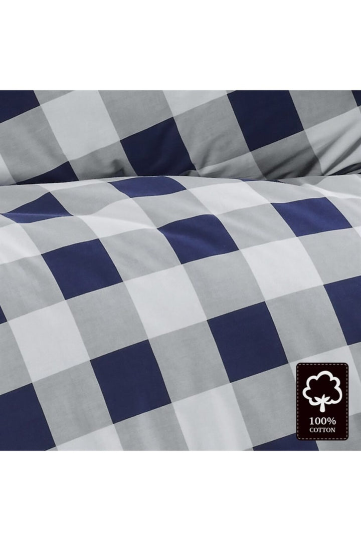 Maxhomen Ensemble de literie en coton simple Edmon Bleu marine - Bleu-Blanc