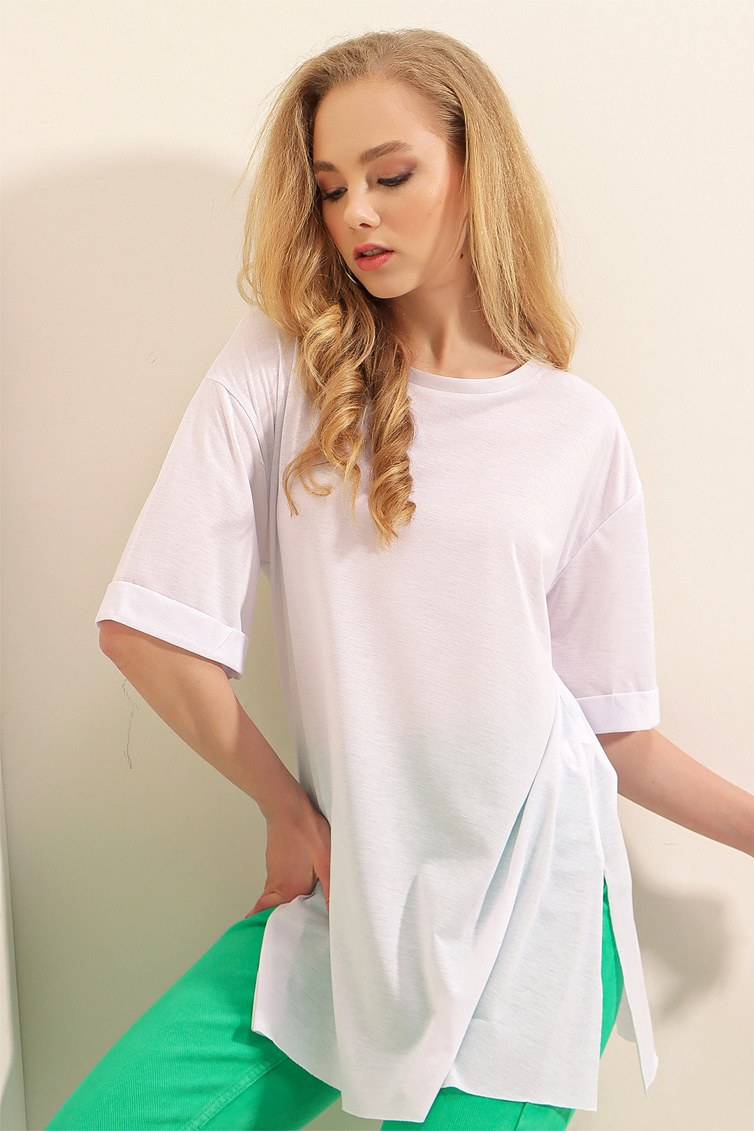 Bigdart 4123 T-shirt oversize avec fente - Blanc