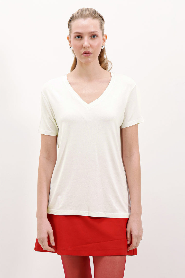Bigdart 4315 T-shirt oversize col en V - Blanc