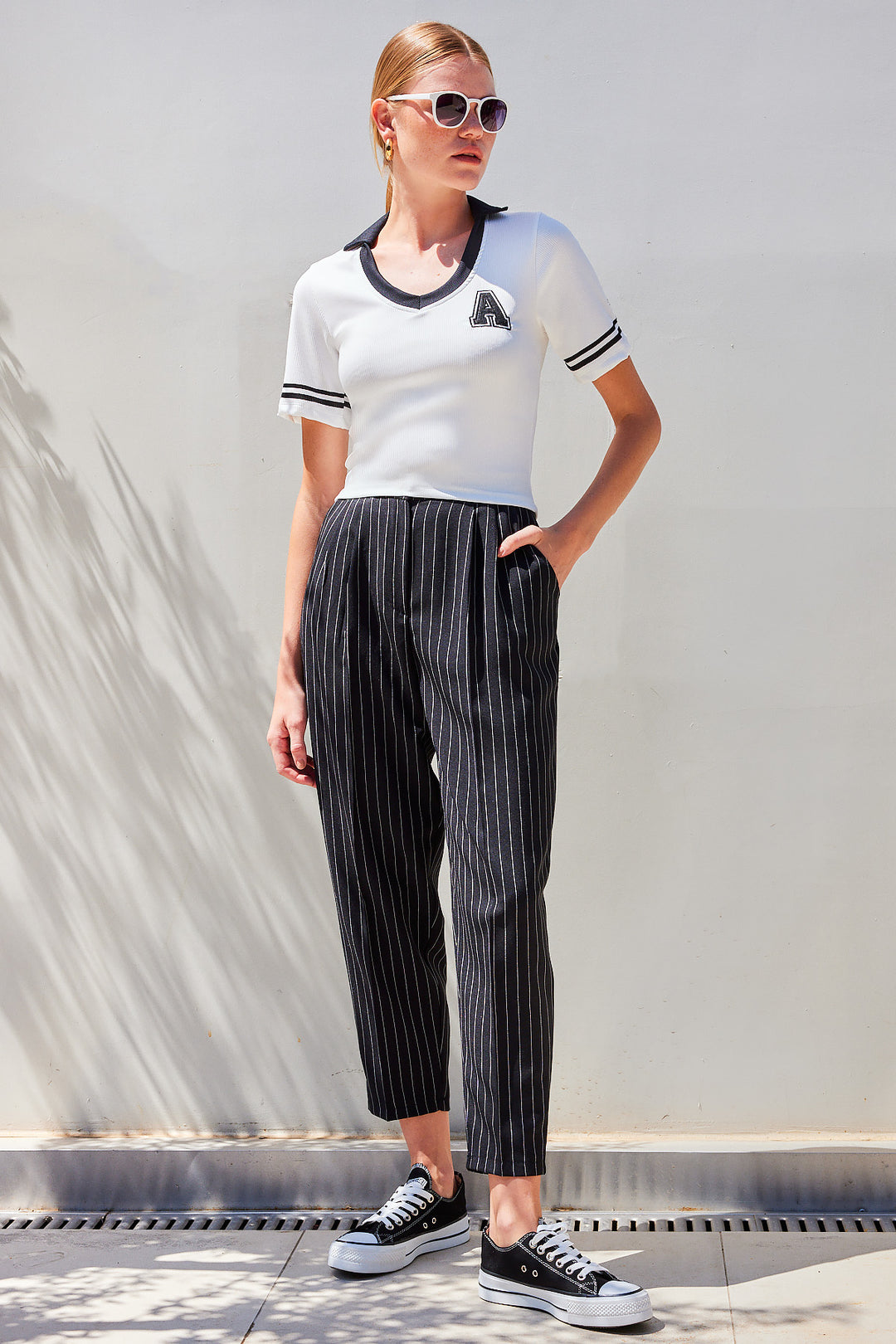 Bigdart 4320 Blouse en tricot basique à col polo - Blanc