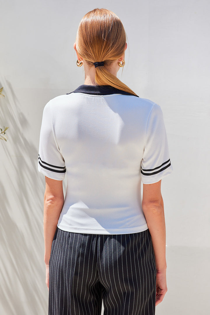 Bigdart 4320 Blouse en tricot basique à col polo - Blanc