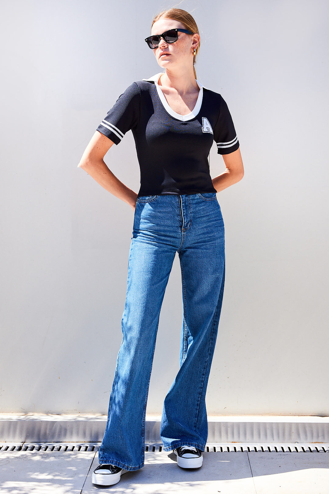 Bigdart 4320 Blouse en tricot basique à col polo - Noir