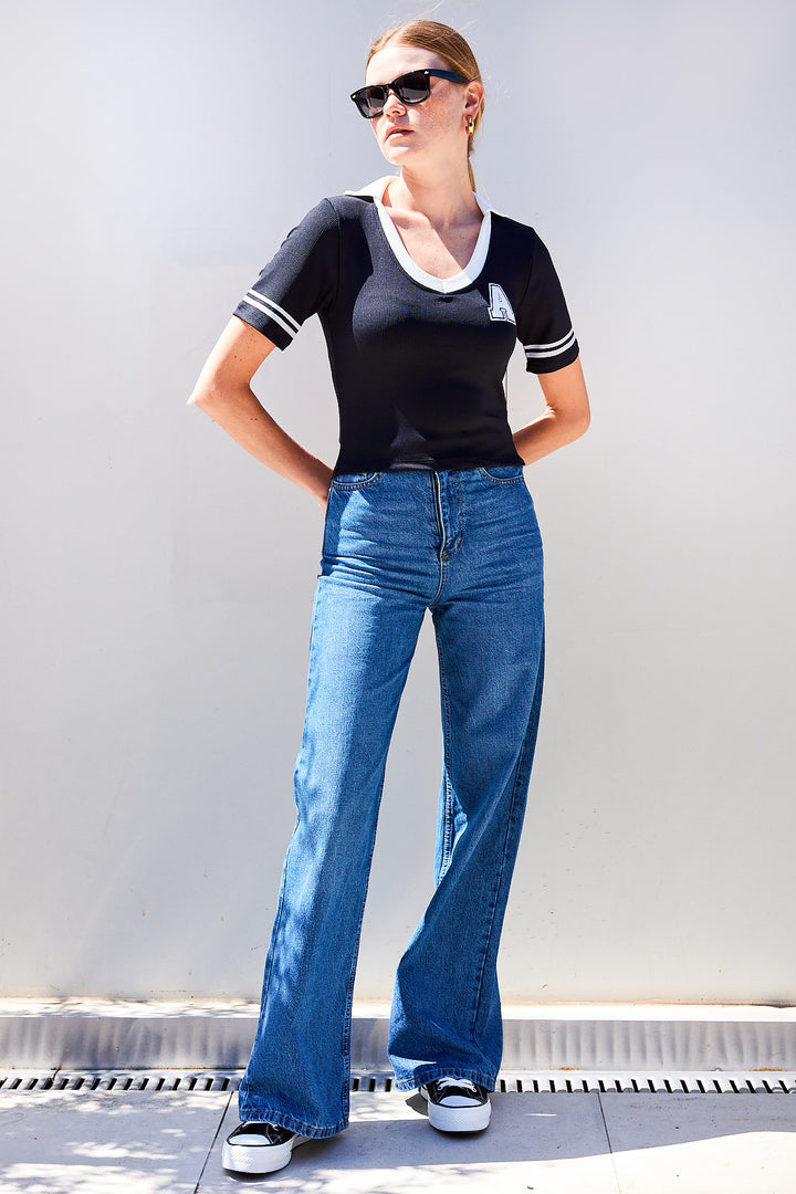 Bigdart 4320 Blouse en tricot basique à col polo - Noir