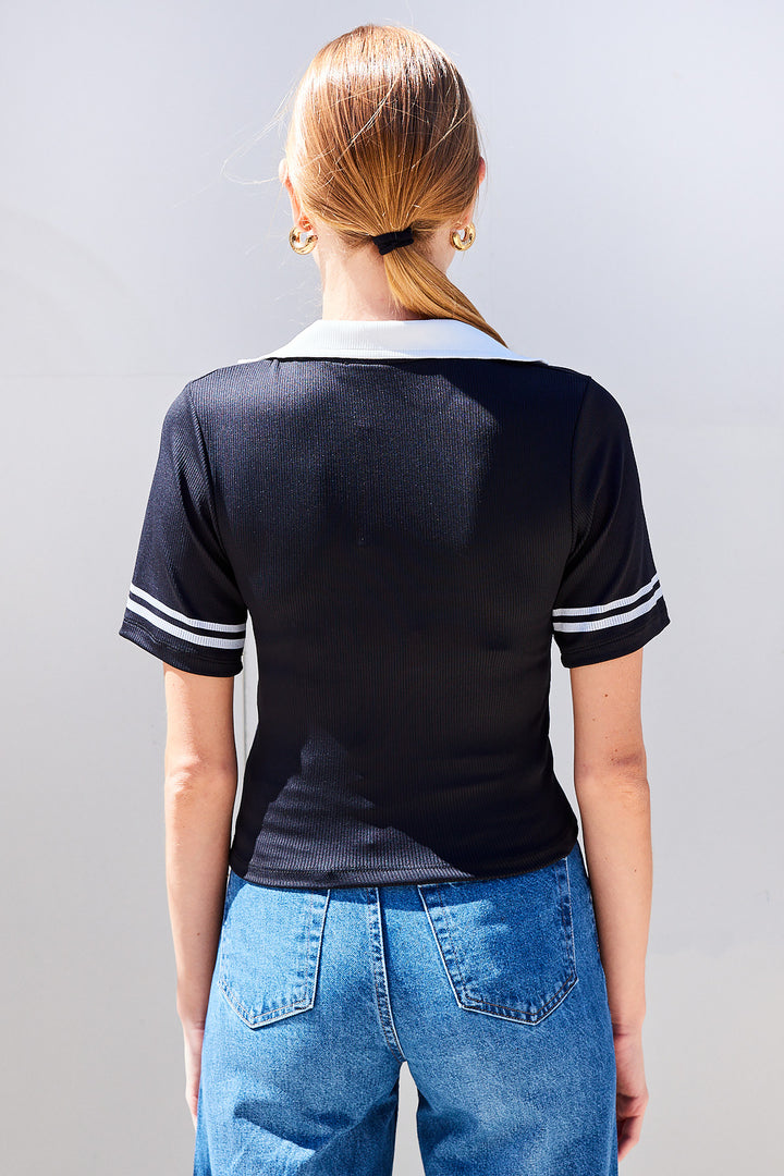 Bigdart 4320 Blouse en tricot basique à col polo - Noir