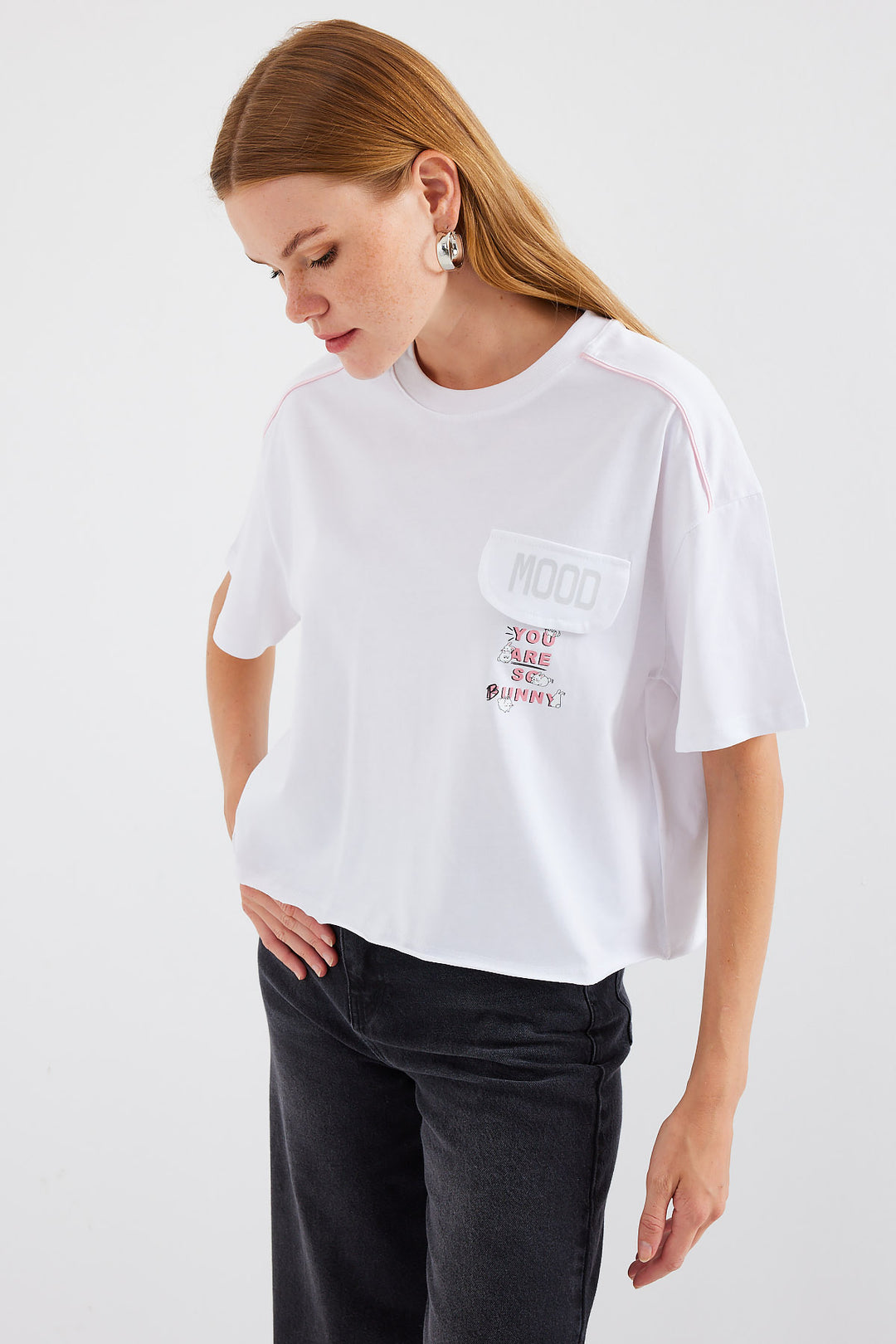 Bigdart 4321 T-shirt Oversize Détail de Poche - Blanc