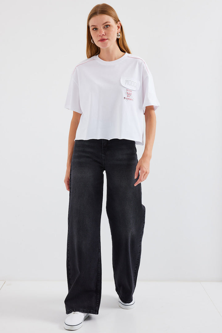 Bigdart 4321 T-shirt Oversize Détail de Poche - Blanc