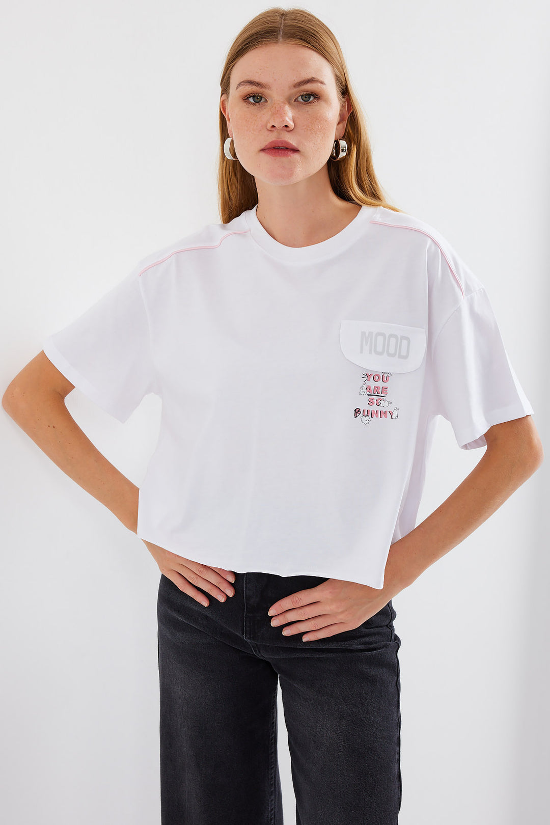 Bigdart 4321 T-shirt Oversize Détail de Poche - Blanc