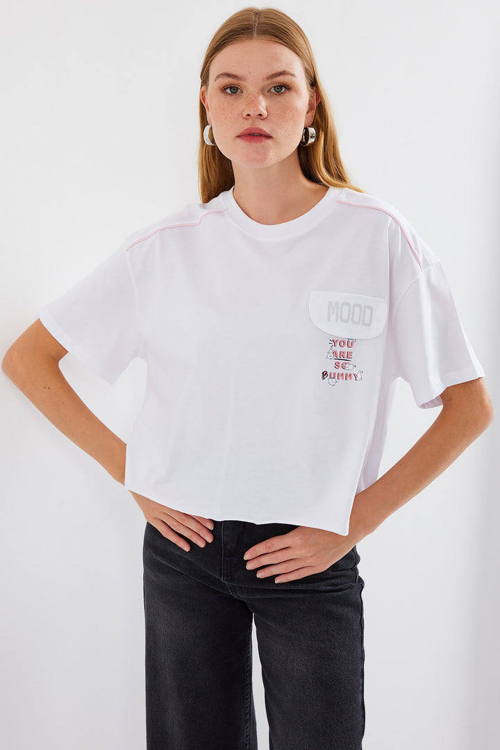 Bigdart 4321 T-shirt Oversize Détail de Poche - Blanc