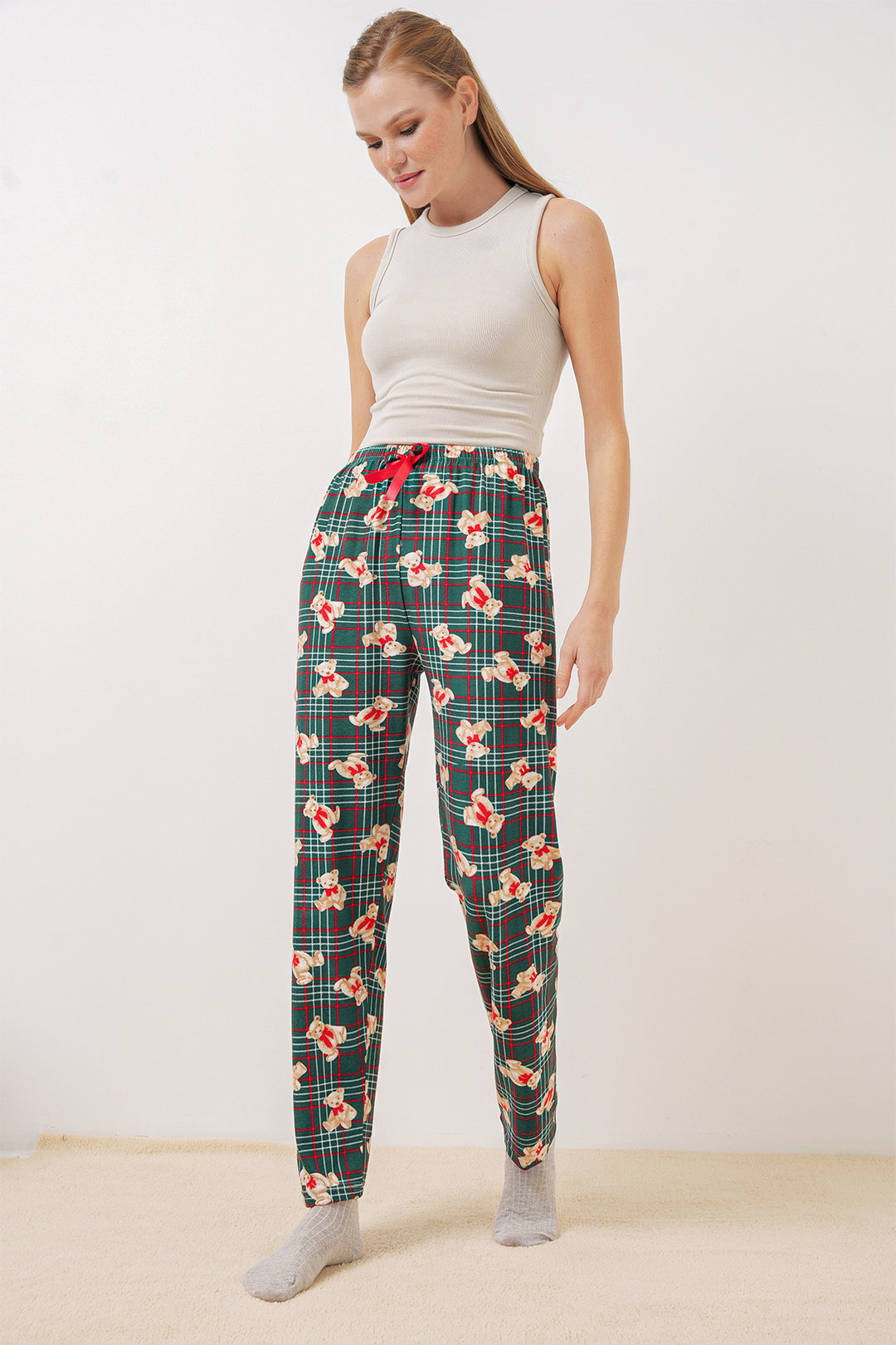 Bigdart 4323 Bas de pyjama à motifs - Vert émeraude clair