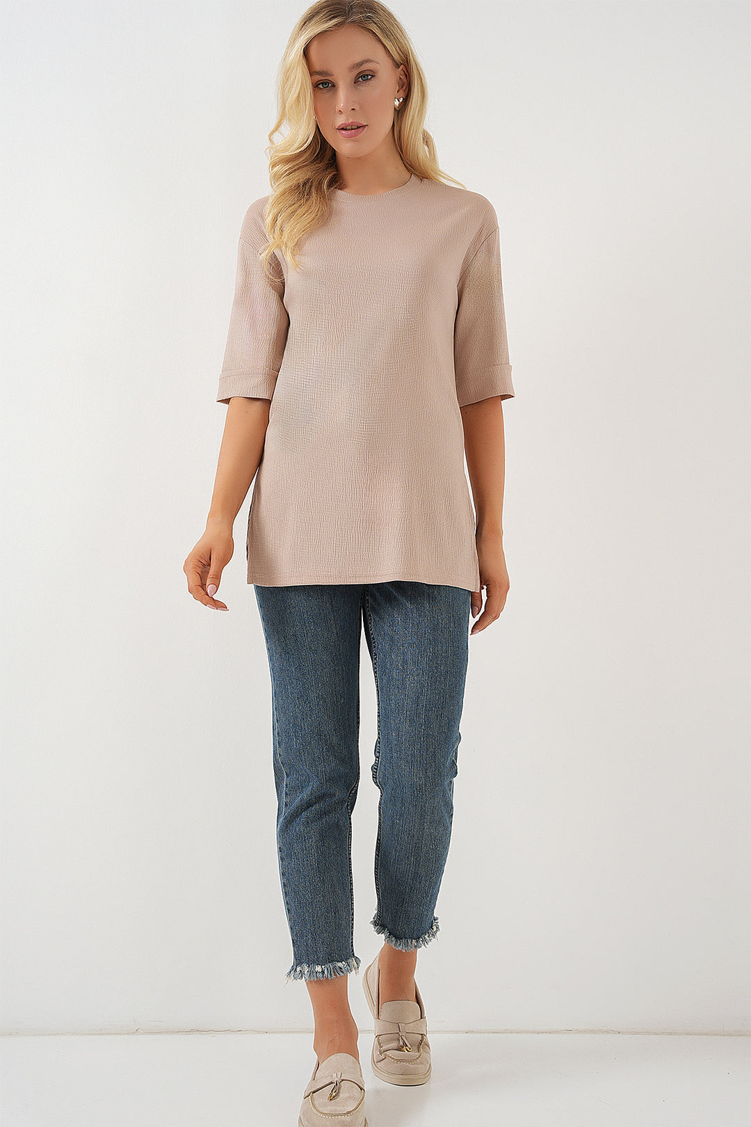 Bigdart 4332 T-shirt tricoté avec fente sur le côté - Biscuit