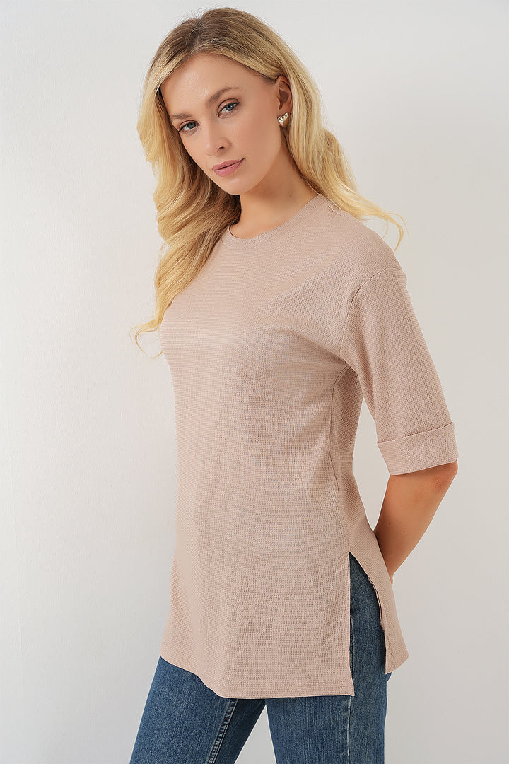 Bigdart 4332 T-shirt tricoté avec fente sur le côté - Biscuit