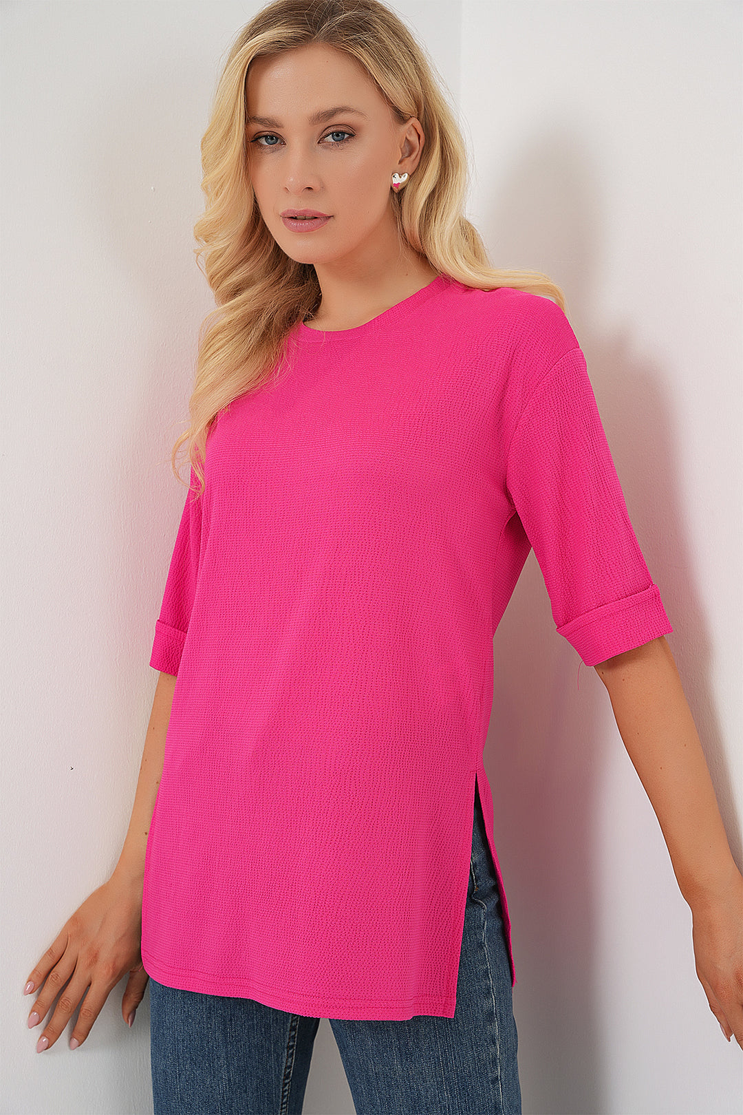 Bigdart 4332 T-shirt tricoté avec fente sur le côté - Fuchsia