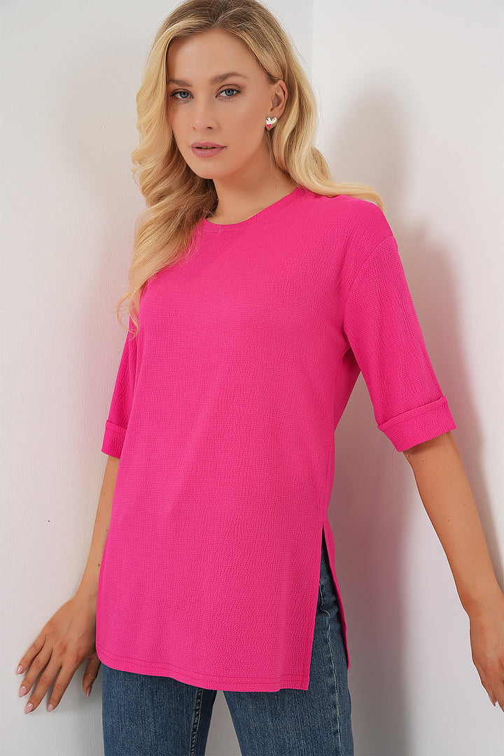 Bigdart 4332 T-shirt tricoté avec fente sur le côté - Fuchsia