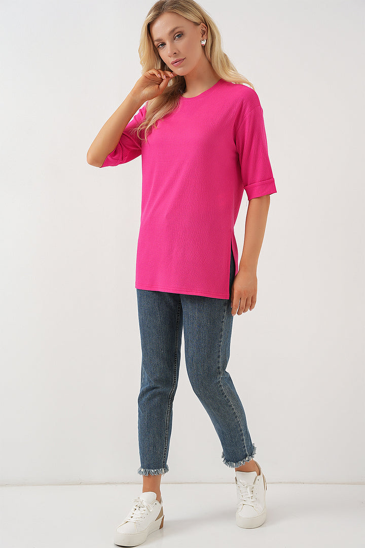 Bigdart 4332 T-shirt tricoté avec fente sur le côté - Fuchsia