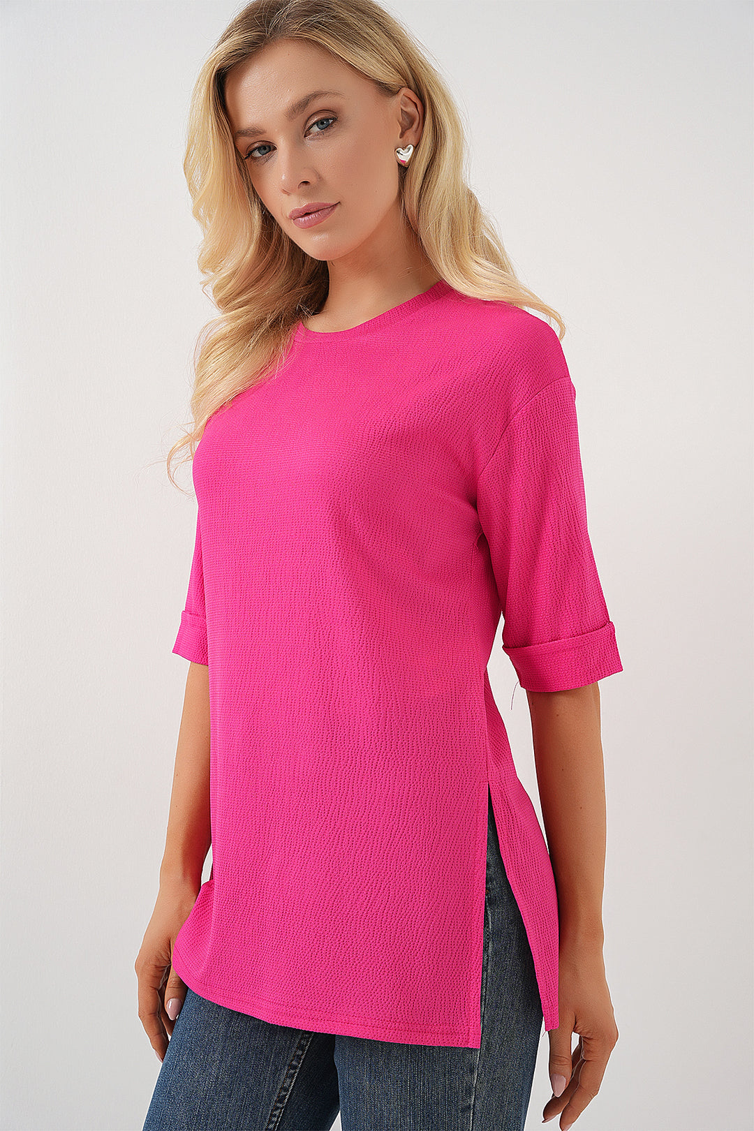 Bigdart 4332 T-shirt tricoté avec fente sur le côté - Fuchsia