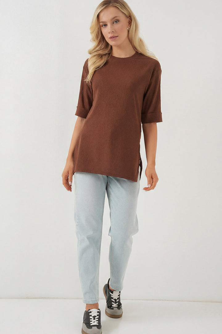 Bigdart T-shirt en tricot avec fente sur le côté 4332 - Marron