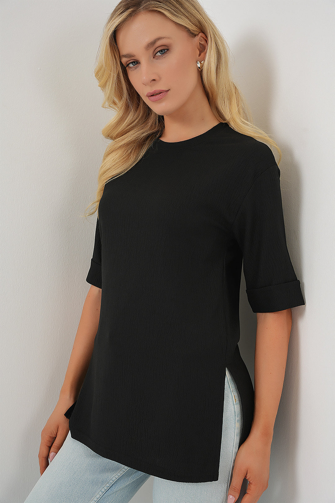 Bigdart 4332 T-shirt Tricoté à Fente Latérale - Noir