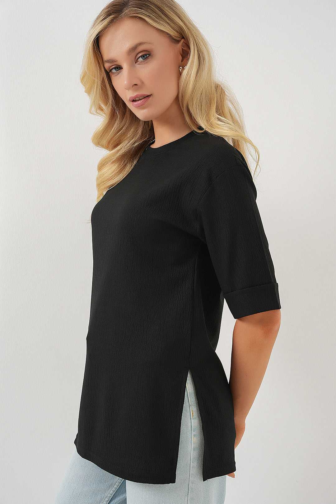 Bigdart 4332 T-shirt Tricoté à Fente Latérale - Noir