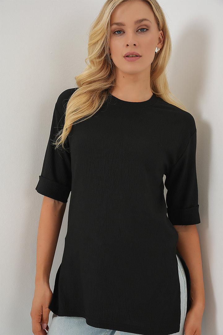 Bigdart 4332 T-shirt tricoté avec fente sur le côté - Noir