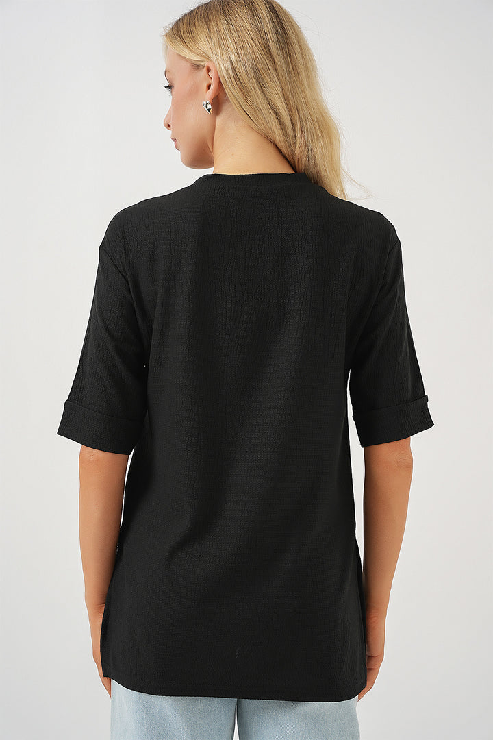 Bigdart 4332 T-shirt tricoté avec fente sur le côté - Noir