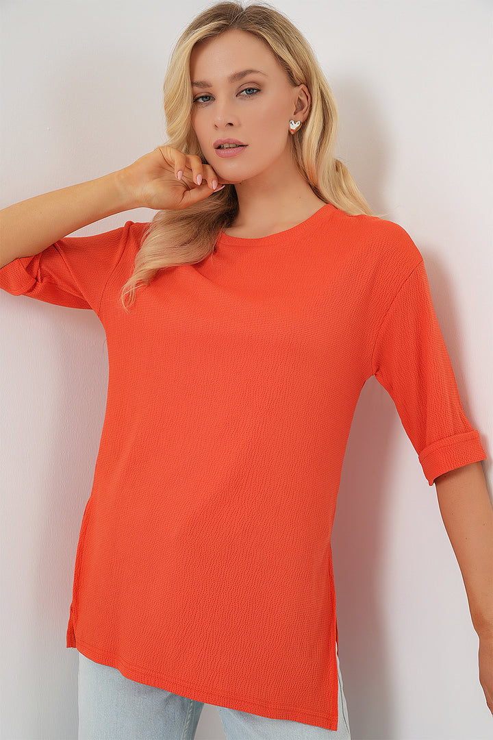 Bigdart 4332 T-shirt tricoté avec fente sur le côté - Orange