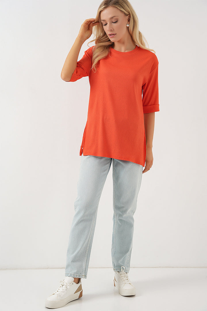 Bigdart 4332 T-shirt tricoté avec fente sur le côté - Orange