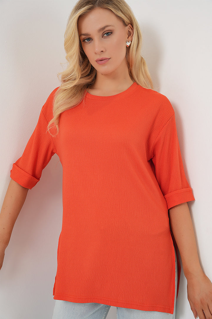 Bigdart 4332 T-shirt tricoté avec fente sur le côté - Orange