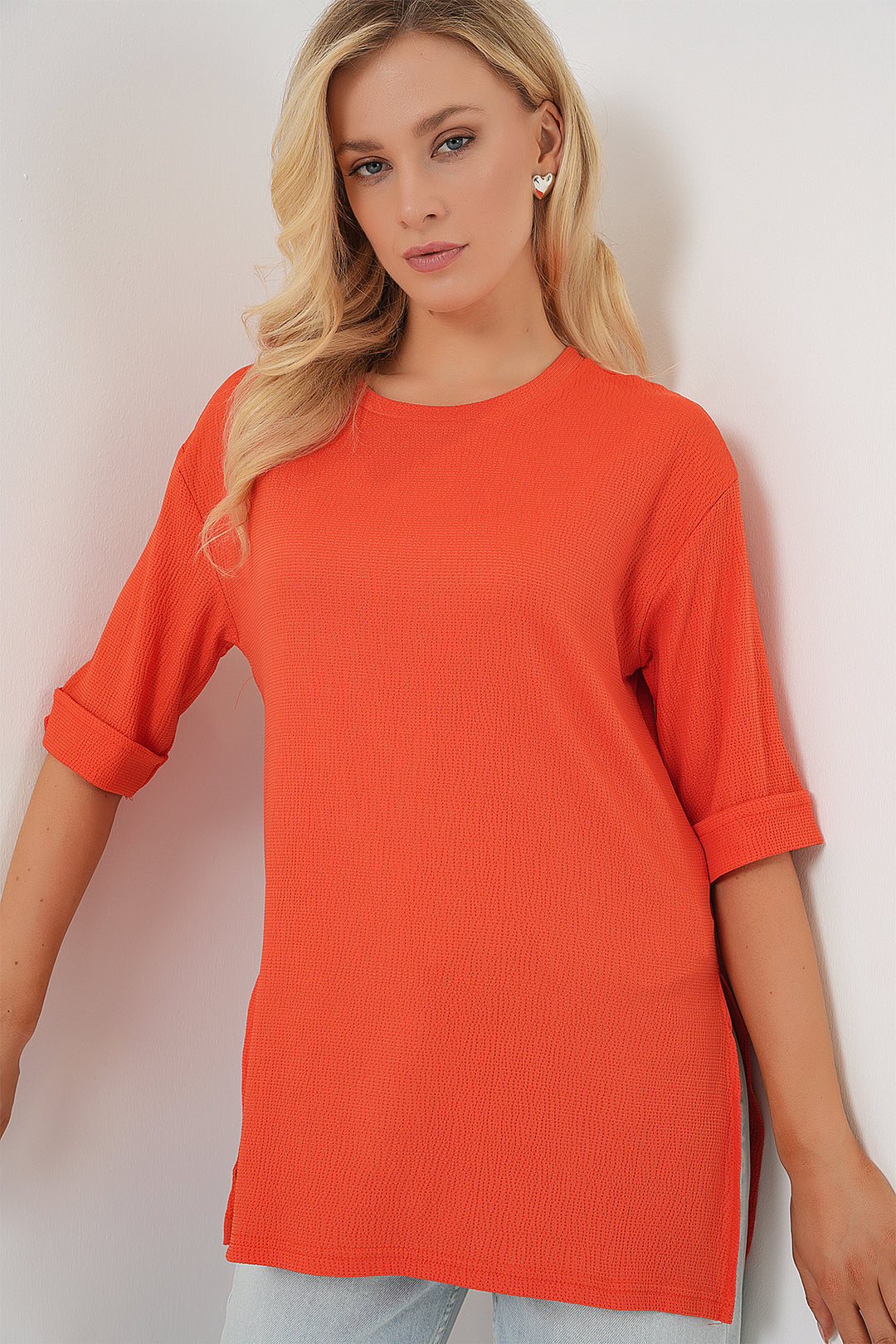 Bigdart 4332 T-shirt tricoté avec fente sur le côté - Orange