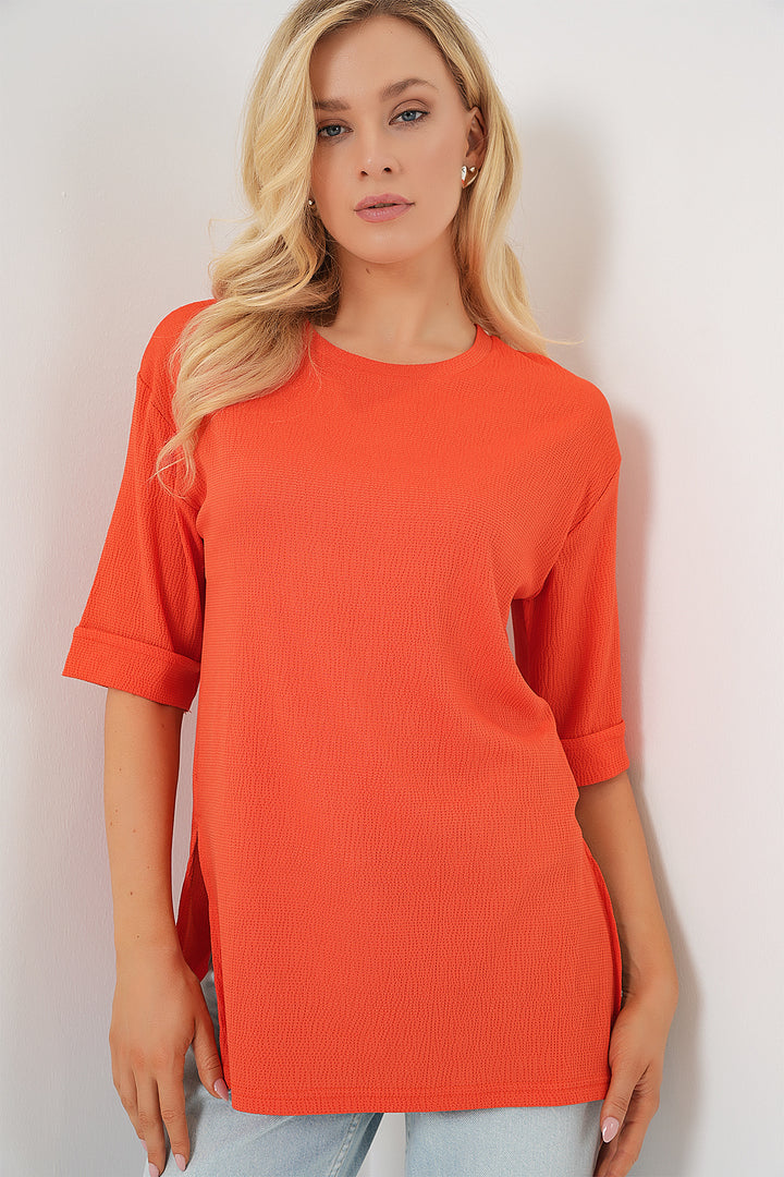 Bigdart 4332 T-shirt tricoté avec fente sur le côté - Orange