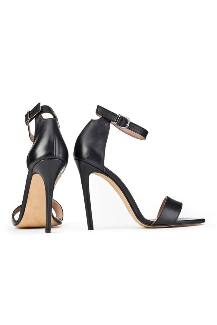 Cabani Shoes Chaussures à talons pour femmes en cuir véritable noir avec détail de boucle. - Multicolore