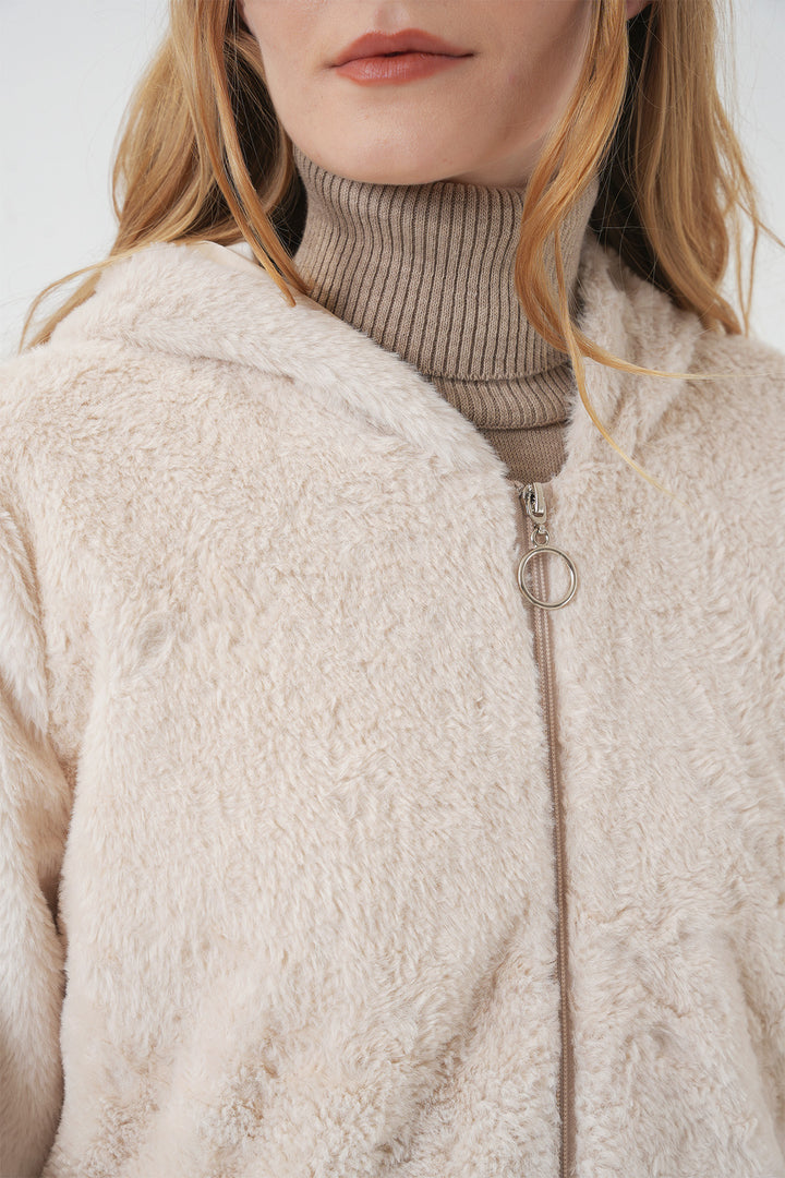 Bigdart Manteau en simili cuir avec capuche et doublure en fourrure - Crème
